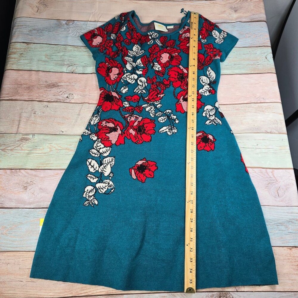 Anthropologie Maeve Medium Allison Floral Knit Sweater Dress Teal - Picture 8 of 9